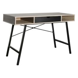 Scrivania Gisele con Piano in Mdf Naturale e Gambe e Cassetto Nero 120x48cm/H76cm