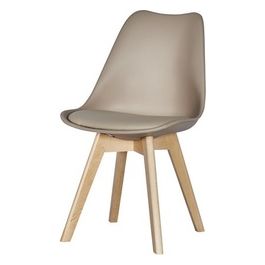 Sedia Lelia in Polipropilene e Similpelle con Gambe in Legno 57X48Cm/H81Cm Tortora