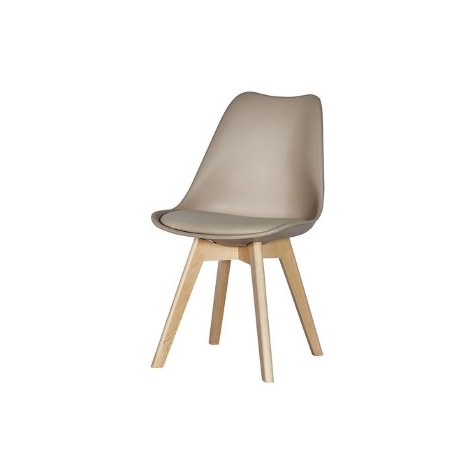 Sedia Lelia in Polipropilene e Similpelle con Gambe in Legno 57X48Cm/H81Cm Tortora
