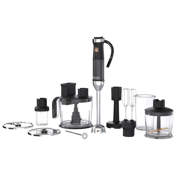 Sencor SHB 6552BK Frullatore ad Immersione 10 in 1 1500W Titanium QuadBlade Velocita' Continua 10 Accessori colore Nero