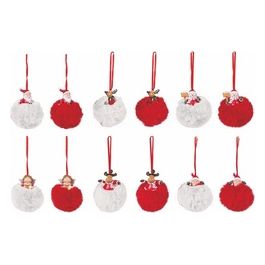 Set 18 Palla di Natale in tessuto con pupazzo in poliresina Diam7,5 cm