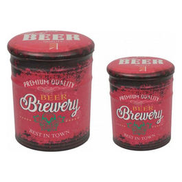 Set Di 2 Pouf Contenitore Tondo Birra Rosso