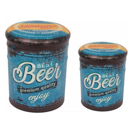 Set Di 2 Pouf Contenitore Tondo Birra Blu