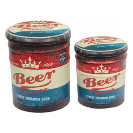 Set Di 2 Pouf Contenitore Tondo Birra Blu E Rosso