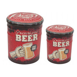 Set Di 2 Pouf Contenitore Tondo Birra Rosso E Nero