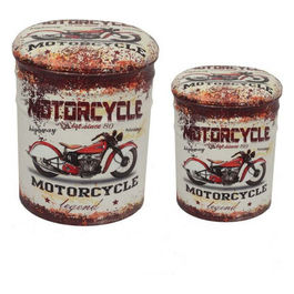 Set Di 2 Pouf Contenitore Tondo Moto Grigio Chiaro
