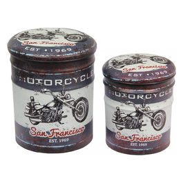Set Di 2 Pouf Contenitore Tondo Moto Grigio Scuro