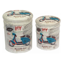 Set Di 2 Pouf Contenitore Tondo Moto Bianco