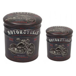 Set Di 2 Pouf Contenitore Tondo Moto Nero