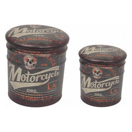 Set Di 2 Pouf Contenitore Tondo Moto Marrone