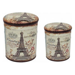 Set Di 2 Pouf Contenitore Tondo Torre Eiffel