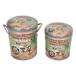 Set Di 2 Pouf Contenitore Tondo Verde