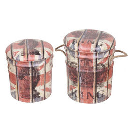 Set Di 2 Pouf Contenitore Tondo Panna E Rosso