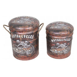 Set Di 2 Pouf Contenitore Tondo Marrone