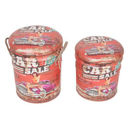 Set Di 2 Pouf Contenitore Tondo Rosso