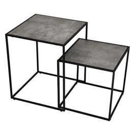 Set 2 Tavolini Marika in Mdf/Metallo 40x40cm/H48cm Nero/Cemento