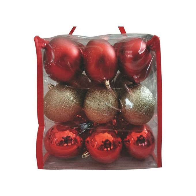 Set 27 palle natalizie rosso/oro complete di laccetto Diam.8 cm