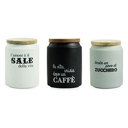 Set 3 barattoli sale, zucchero e caffe', in gres, coperchio in bamboo, Idee