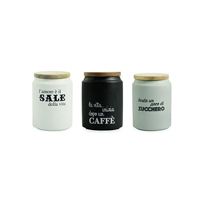 Excelsa Fine Quality Set 3 Barattoli caffè Zucchero e Sale, Ceramica,  Bianco Avorio, capacità: ml.700 - Eventi Lieti