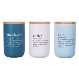 Set 3 barattoli sale, zucchero e caffe' 750 ml, in new bone China, coperchio in bamboo,  Victionary Ocean