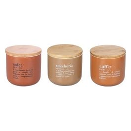 Set 3 barattoli sale, zucchero e caffe' 500 ml, in new bone China, coperchio in bamboo, Victionary Chocolate