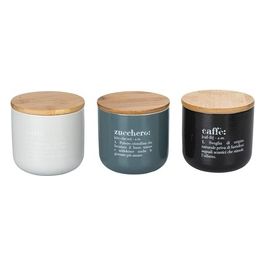 Set 3 barattoli sale, zucchero e caffe' 500 ml, in new bone China, coperchio in bamboo, Victionary Stones