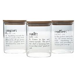 Set 3 Barattoli in vetro trasparente 1l coperchioin bamboo, Victionary Inglese