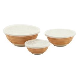 Set 3 Contenitori Woody con Coperchio in Plastica Cm 12/16/19 Bamboo