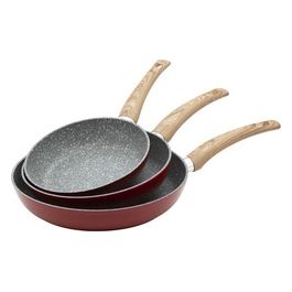 Set 3 Padelle Ortles 20 24 e 28 cm in Alluminio Soft Touch Effetto Legno