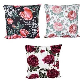 Set 3 pezzi Cuscino arredo 45x45 cm double face sfoderabilecon zip, Rose Baroque