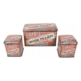 Set Di 3 Pouf Contenitore Rettangolare Rosso