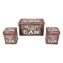 Set Di 3 Pouf Contenitore Rettangolare Marrone