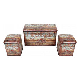 Set Di 3 Pouf Contenitore Rettangolare Amaranto