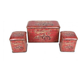 Set Di 3 Pouf Contenitore Rettangolare Rosso