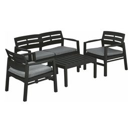 Set 4 pezzi giardino in resina, colore nero cuscini grigi, Fiji Este'