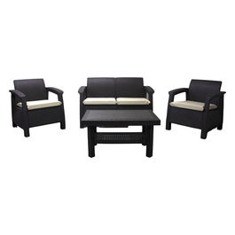Set 4 pezzi giardino effetto rattan, colore antracite cuscini avorio, Formentera Este'