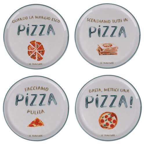 SET 4 PIATTO PIZZA IN PORCELLANA, MADE IN ITALY, LE TRAVISATE