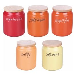 Set 5 pezzi Barattolo spezie in gres, coperchio in bamboo, Shades of Sunset