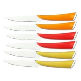 Set 6 Coltelli Bistecca Manico Colorato Lama Acciaio Antiaderente