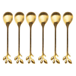 Set 6 cucchiaini oro in acciaio inox, impugnatura con foglioline, Luxury