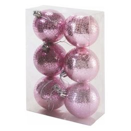 Set 6 palle di Natale 6 cm rosa in plastica