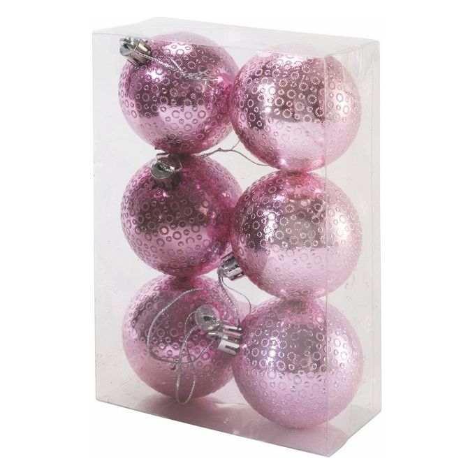 Set 6 palle di Natale 6 cm rosa in plastica