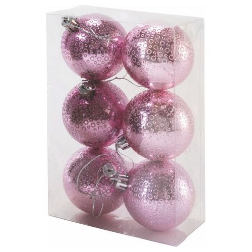 Set 6 palle di Natale 6 cm rosa in plastica