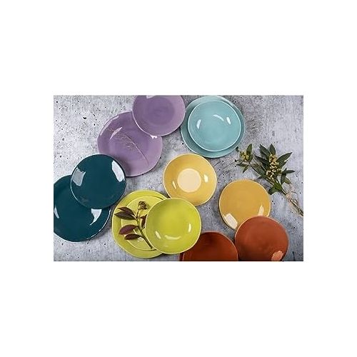 Set 6 pezzi Piatto frutta Color Shock in ceramica, design conbordi irregolari 22,5 cm, colore verde