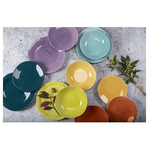 Set 6 pezzi Piatto frutta in ceramica, design bordi irregolari, Made in Italy, Color Shock