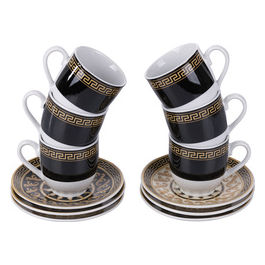 Set 6 tazzine caffe' 90 ml con piattino in porcellana,  Domina