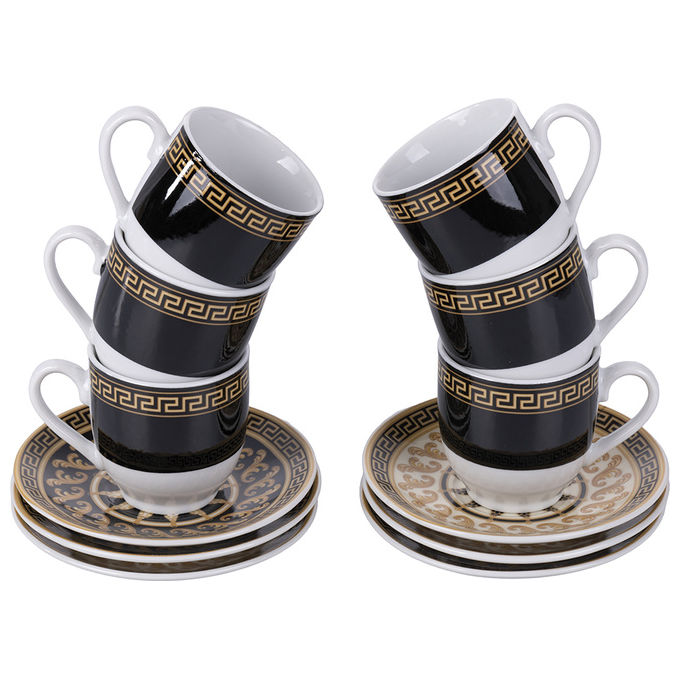 Set 6 tazzine caffe' 90 ml con piattino in porcellana, Domina