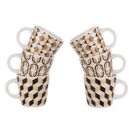 Set 6 tazzine caffe' 90 ml in new bone China, decoro geometrico, Maukie