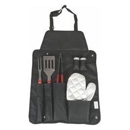 Set 6 utensili barbecue in acciaio e legno congrembiule incluso, BestBQ