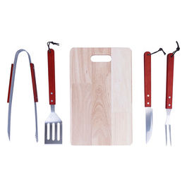 Set barbecue 4 utensili in acciaio e legnoe 1 tagliere in legno, BestBQ